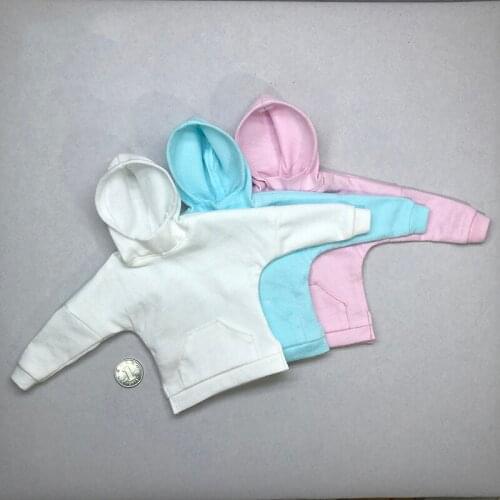 In Stock 1/6 Fashion Sweatshirt Hoodie Loose Jacket White/Pink/Blue Color Woman Figure Clothes Accessory Model for 12'' Body