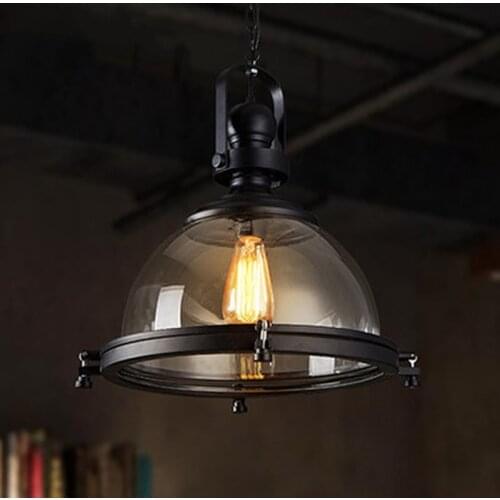 Vintage Iron LED Pendant Lights Loft Industrial Kitchen Hanging Lamp For Dining Room Decor Home Light Fixtures Glass Lampshade