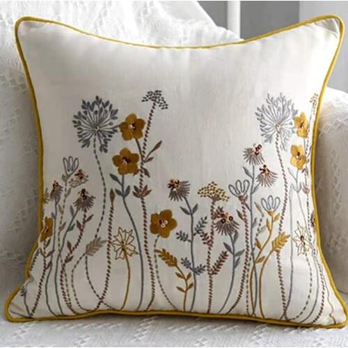Embroidered Floral Cushion Cover European Pastoral Cotton Cushion Chair Sofa Modern Home Decor Rectangle Pillow Drop Shipping
