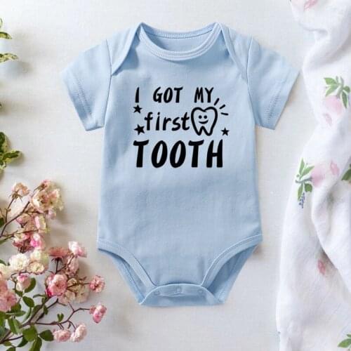 I Got My First First Tooth Print Funny Baby Bodysuit 100% Cotton Newborn Rompers Boys Girls Onesies Baby Shower Gifts