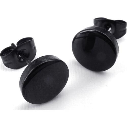 Jewelry Mens Earrings, 8mm Circle Ear Studs, 2pcs (1 Pair), Stainless Steel, Black