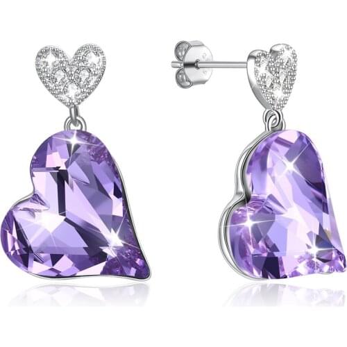 LEKANI crystals from swarovski S925 heart lug Purple heart Zircon beautiful jewelry