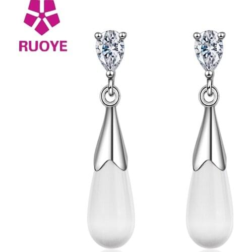 New Fashion Pink White Opal Stud Earring Water Drop Stone Design Crystal Earring For Women Jewelry High Quality