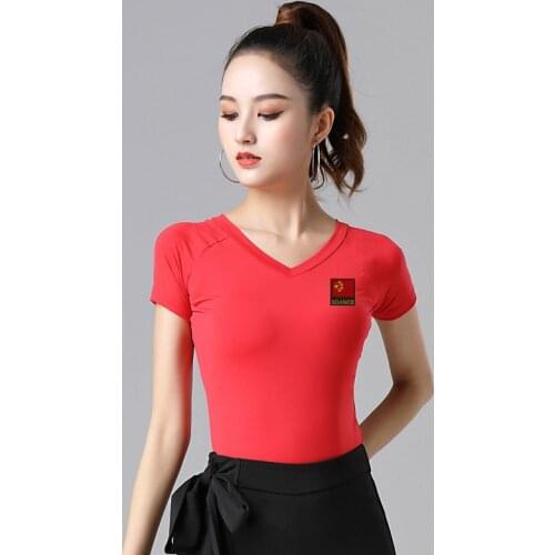 2021 Latin Dance New Female Adult Sexy Top V-Neck Performance Clothes National Standard Ballroom Dancing Practice Clothing Shirt