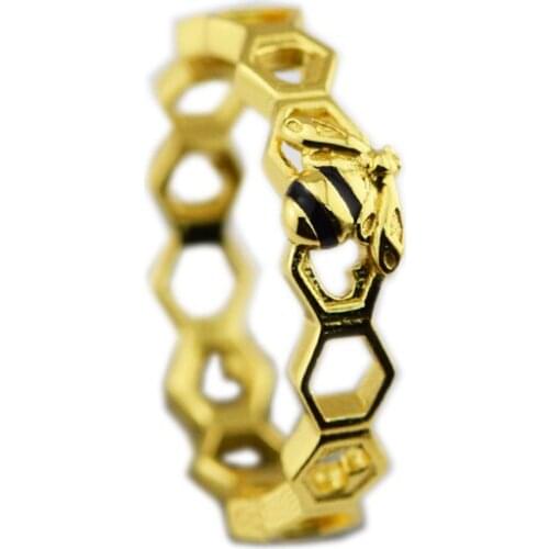 Golden Shine & Black Enamel Honeybee Rings for Women 925 Sterling Silver Rings Jewelry Original Female Ring Jewelry Accessories