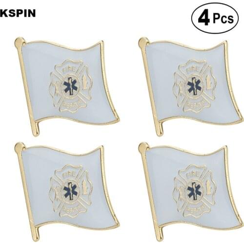 Fire Rescue Brooches Lapel Pin Flag badge Brooch Pins Badges 4pcs