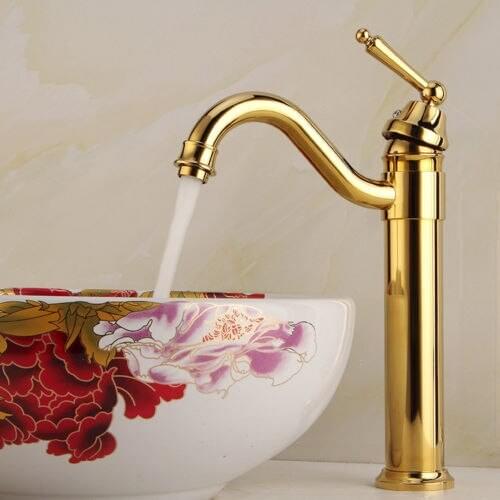 GOLD PVD Single hole bathroom vessel sink tall faucet mixer tap new free Ship