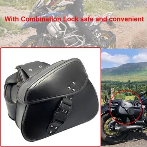 1Pair Left Right Universal Motorcycle PU Leather Saddlebag Side Tool Luggage Bags Saddle Bags Storage Tool Pouch With code lock
