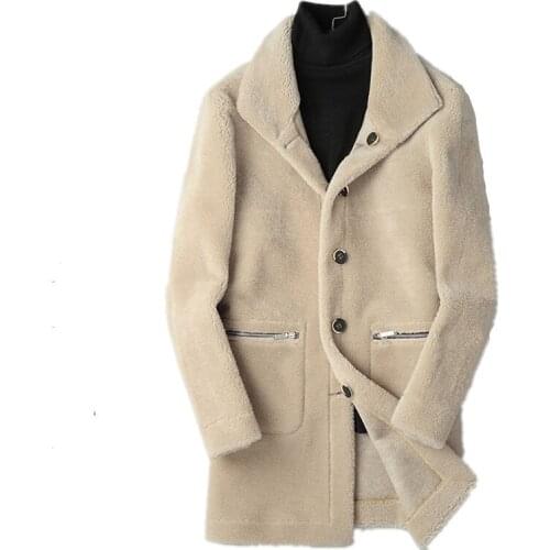 100% Wool Coat Winter Jacket Men Real Sheep Shearling Fur Warm Coats Double-side Wear Suede Jackets L18-7203 MY1656
