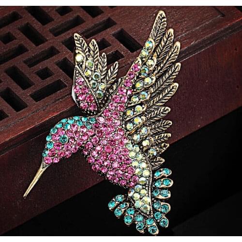 12pcs/lot wholesale vintage Women Hummingbird Brooch Fashion Rhinestone Animal Jewelry Garment Accessory Nicely Hats Accessories