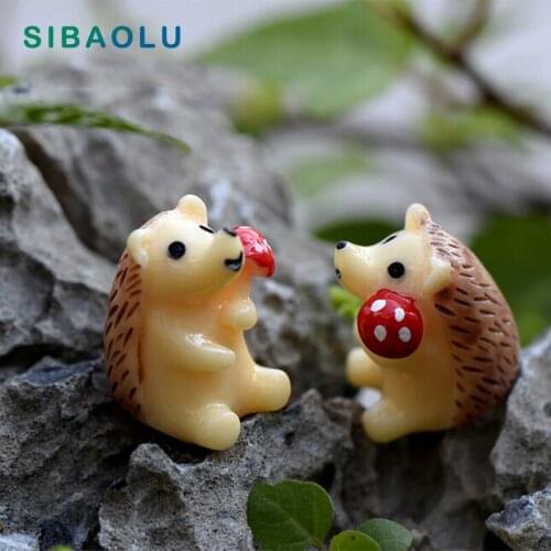 2pc Hedgehog Figurine Miniature Statue Decoration For mini fairy garden Micro Landscape Cartoon animal resin craft TNA028