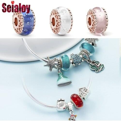 2Pcs/lot New Europe Colors Murano Glass Bubbles Beads Charm Fit Women Girls Original Brands Bracelets Beads Bangles Charms Gift