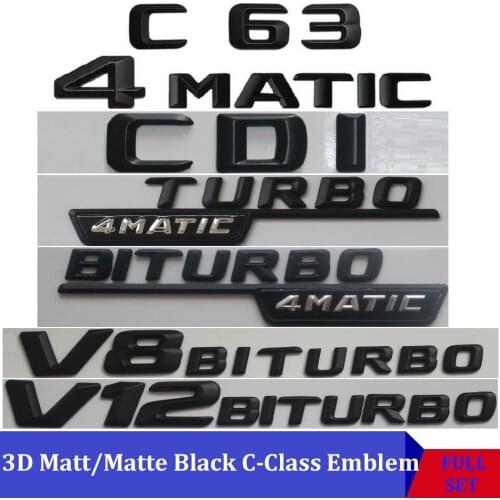 3D Matt Black W204 W205 Car Emblem C180 C200 C300 C320 C350 C280 C220 C250 C63 Emblema Badge Stickers Logo For Mercedes Benz AMG