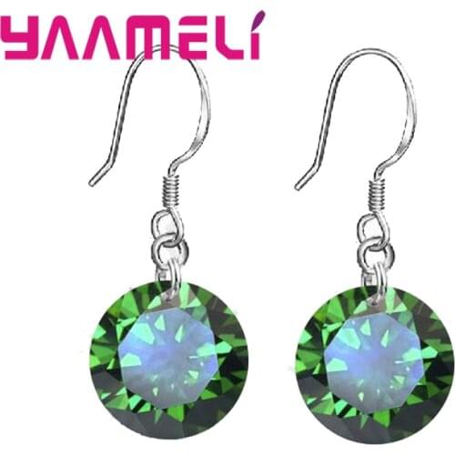 Promotions Cheap Sale!925 Serling Silver 10mm CZ Crystal Fashion Woman Girl Candy Simple Drop Earrings 6 Colors Gift
