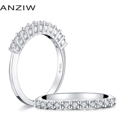 ANZIW Fashion Row Drill Wedding Band Ring 925 Sterling Silver Ring Simulated Diamond Engagement Wedding Band Ring Jewelry