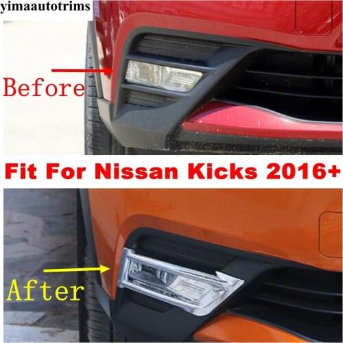 Car ABS Chrome Front Bumper Fog Lights Lamps Frame Cover Trim Fit For Nissan Kicks 2016 - 2020 Accessories Exterior Refit Kit