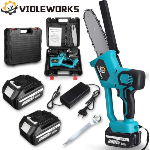 Electric Saw 8 Inch 288V Chainsaw with 2PC Battery Plastic Box Portable Rechargeable Brushless Wood Cutter For Makita Battery