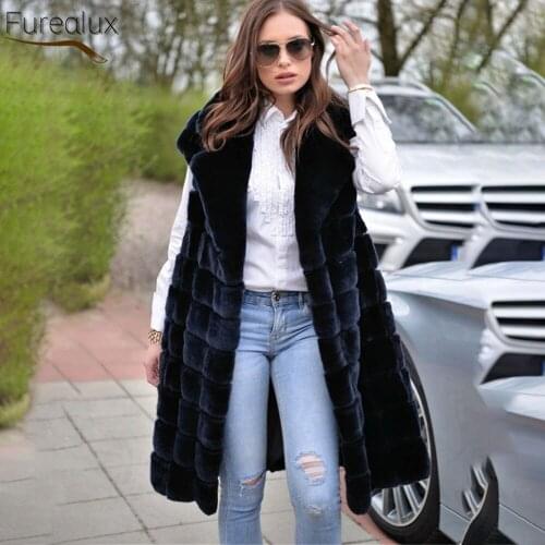 FUREALUX Real Rex Rabbit Fur Coat Lapel Fashion Classic Mid-length Warm Lace-up Fur Vest 2021 New Authentic Full Leather