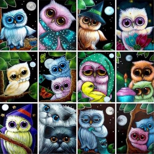 GATYZTORY DIY Painting By Numbers Cute Owl Animal HandPainted Oil Painting Adults Children Kill Time Unique Gift Wall Decor