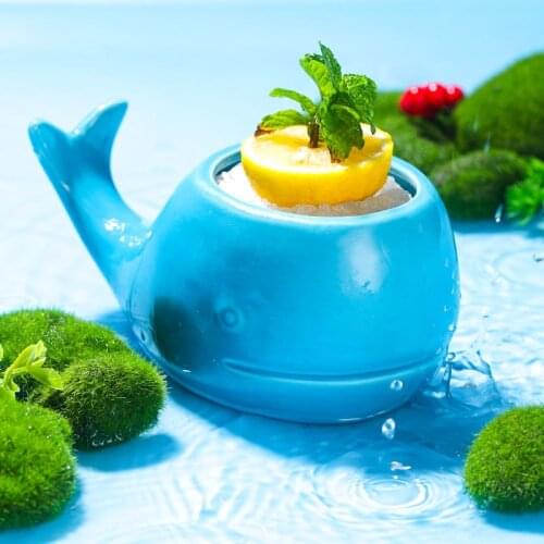 INS Celebrity Lovely Ceramic 3D Blue Whale Tiki Molecular Cocktail Cup Sour Wine Glass Cold Drink Cooler Ice Cream Container Mug
