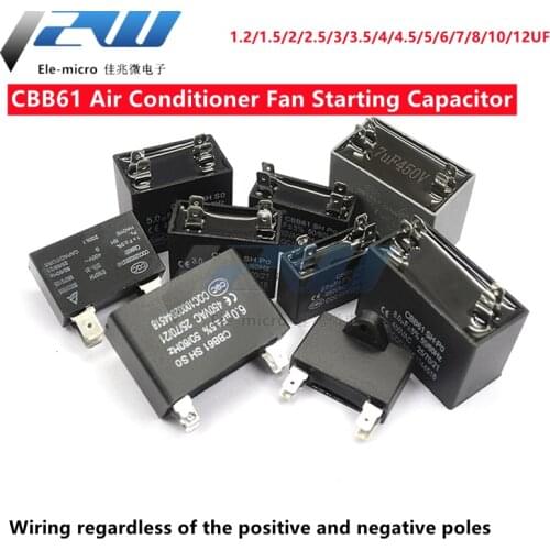 1 PCS CBB61 air conditioner fan capacitor 1.2/1.5/2/2.5/3/3.5/4/4.5/5/6/7/8UF start capacitor
