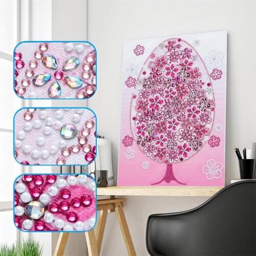 Beautiful Diamond Painting Pink Flower Tree Special Shape Diamond Painting Rhinestone Crystal Diamond Shelves Home Decoration