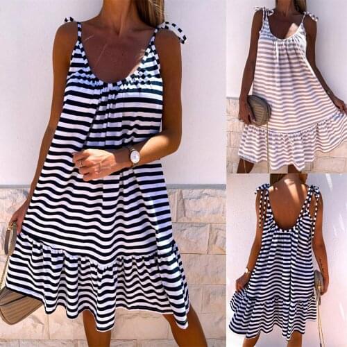 Summer Dress Women Robe Femme Striped Print A-Line Y2K Dresses Sling Loose Patchwork Rulffes Dress For Woman Vestido De Mujer