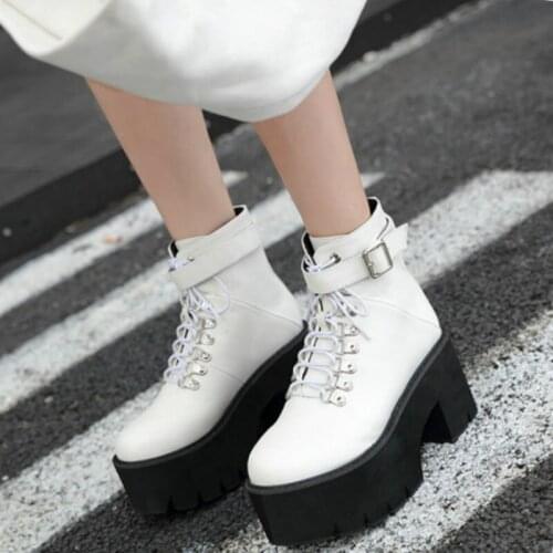 Hot new spring boots women high thick platform Martin boots high heels women shoes leather ankle boots for women
