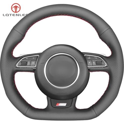 LQTENLEO Black Genuine Leather DIY Hand Car Steering Wheel Cover For Audi A5 A7 RS7 S7 SQ5 S6 S5 RS5 S4 RS4 S3 2012-2018
