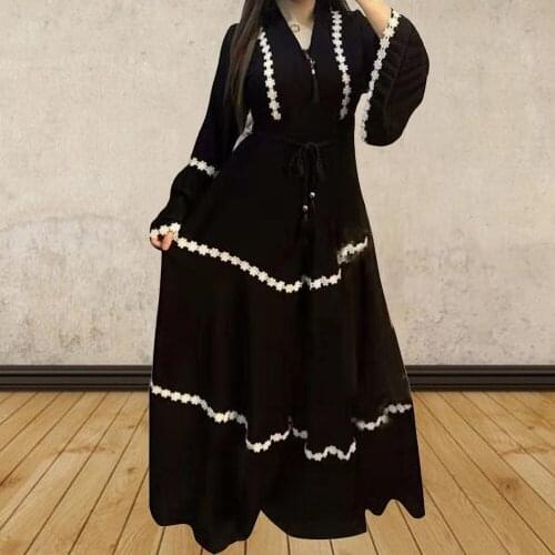 Fashion African Long Dresses Women High Waist Sexy V-neck Flared Sleeve Applique Holiday Party Vestidos Zipper Design American