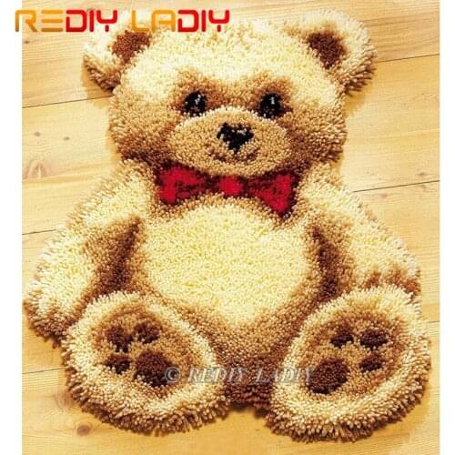 Latch Hook Kits Make Your Own Rug Bear Bow Tie Tapestry Crochet Cushion Mat DIY Carpet Rug Set Pre-Printed Canvas Hobby & Crafts
