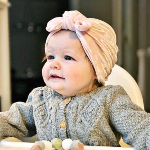 New Velvet Baby Hats Autumn Winter Baby Boys Girls Cap Photography Props Elastic Infant Beanie Turban Hat Newborn Accessories