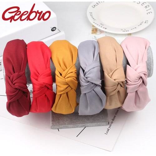Geebro Women Solid Color Wide Top Knot Headdress Fashion Cloth Headband Bezel Girls Hairband Hair Hoop Female Hair Accessories