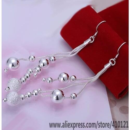 Wholesale High Quality Jewelry Sterling Jewelry Fashion Silver Color Triple Line Of Beans Earrings For Women Best Gift SMTE006