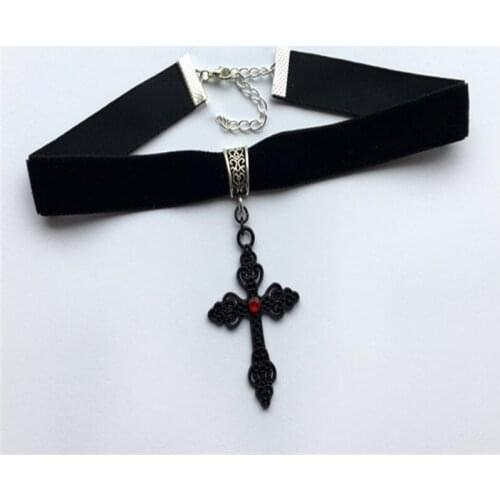 Harajuku Punk Cross Necklace Black Velvet Collar Necklace Gothic Gorgeous Large Pendant Jewelry Valentines Day Gift