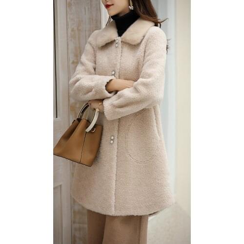Coat Fur Real Female Sheep Shearling Winter Jacket Women Mink Fur Collar 100% Wool Coat Korean Jackets Manteau Femme MY s