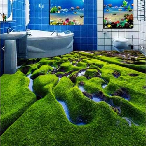 Custom aesthetic reef moss seawater bathroom bedroom 3D floor decoration cover stickers waterproof non-slip self-adhesive sticke