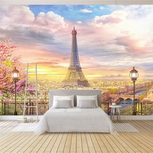 Custom any size 3D wall mural wallpapers Modern fashion Eiffel Tower Flowers 3D Perspective Wall Sticker YBZ129