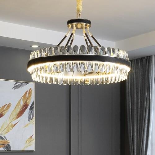 Postmodern Luxury LED Chandelier Lighting K9 Crystal Dining Living Room Creative Hanging Lamp Bedroom Villa Leather Deco Fixture