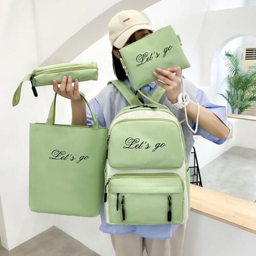 Fashion Women Backpack 4 Pcs Sets Canvas School Bags For Teenager Girls 2021 Waterproof Student Book Bag Travel Backpacks