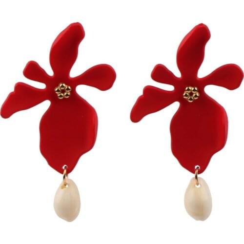 Florosy Fashion New Statement Shell Pendant Flower Drop Earrings for Women Handmade Party Bohemian Dangle Earrings Jewelry