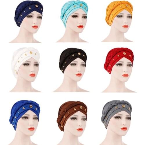 Women Beading India Hat Muslim Ruffle Cancer Chemo Beanie Skullies Turban Wrap Cap Winter Hats For Women Bonnet Femme Winter Hat