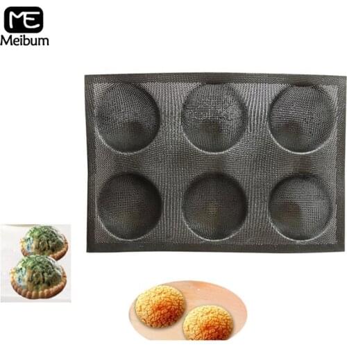 Meibum 6 Cavity Black Porous Hemisphere Silicone Mold tartlets Puff Modle Round Shape Bread Eclair Mould Non Stick Bakeware Tool