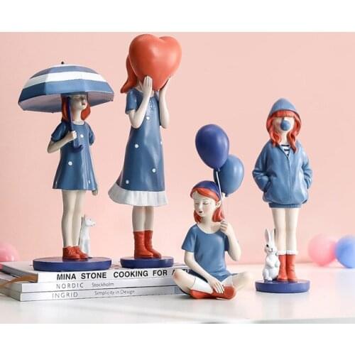 Modern Resin Cute Balloon Girl Statue Accessories Home Livingroom Desktop Figurines Decoration Bookcase Cabinet Sculpture Crafts
