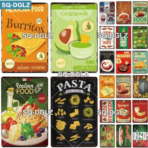 [SQ-DGLZ] ITALIAN FOOD Metal Sign Bar Wall Decor Tin Sign Vintage Home Decor Painting Plaques Art Blackboard Poster