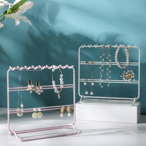 Chic Pink Jewelry Rack Scandinavian Earring Necklace Organizer Stand Metal Holder Lady Dressing Table Ornament Display Racks