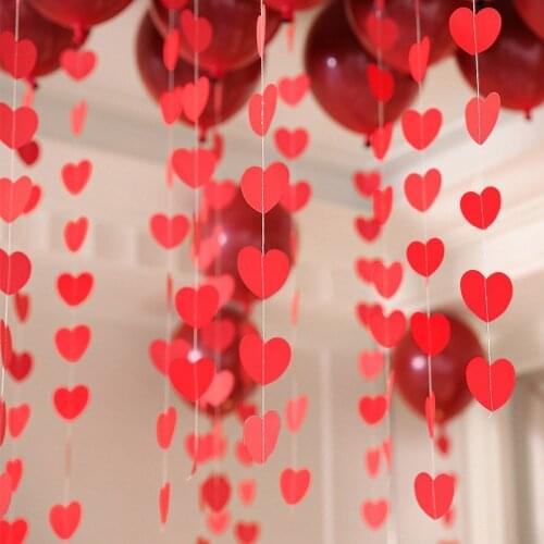 40 Hearts Wedding Garland Red Paper String Banner DIY Valentines Day Hanging Curtain Wedding Love Room Layout Decoration 5M