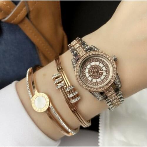 Current Display Rack Rhodium Plated (tarnish) Zircon Stone Women Clock