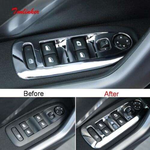 Tonlinker Interior Window Lift Button Cover Case Stickers for Peugeot 2008 2014-19 Car Styling 4 Pcs ABS Chrome Cover stickers