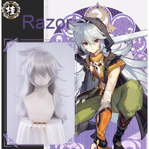 UWOWO Game Genshin Impact Razor Cosplay Wig Silver Gray Wigs Cosplay 90cm Long Hair Heat Resistant Synthetic
